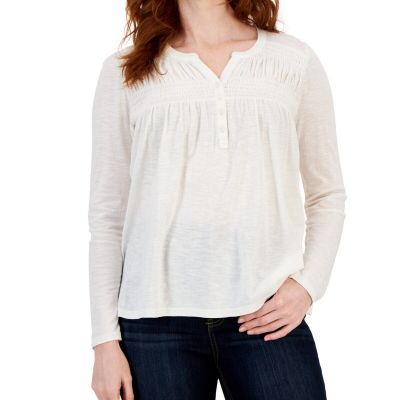 Style & Co Petite Knit Smocked Long-Sleeve Top, PXL